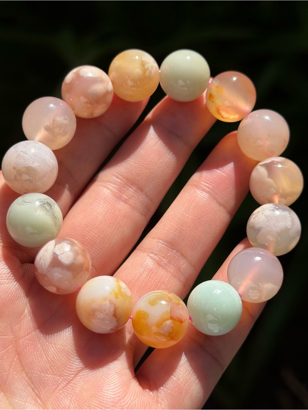 14mm Multi-Color‎ Flower Agate Beaded Stretch Bracelet 1933
